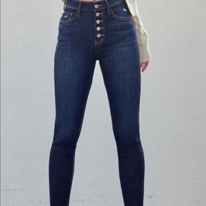 Kancans. Dark wash. Frayed bottom. Never worn or dried.